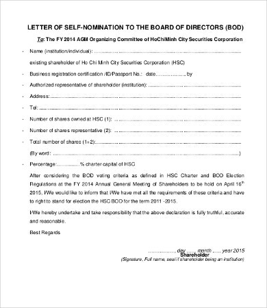 Self-nomination letter for board of directors image